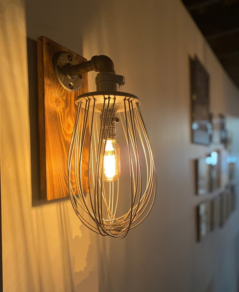 Industrial Bakery Whisk Wall Sconce with Vintage Edison Light Bulb