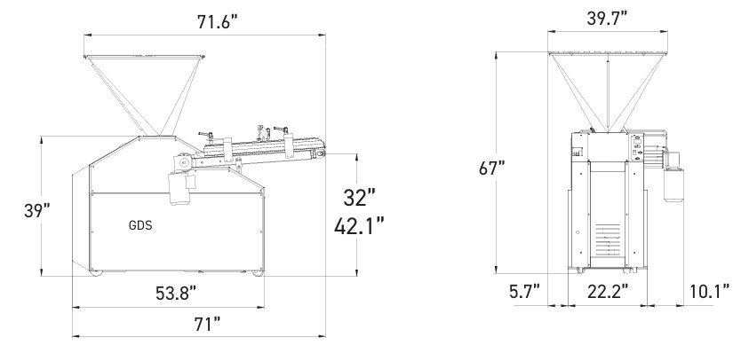 JAC GDS Dough Divider with Open Hopper - specification diagram